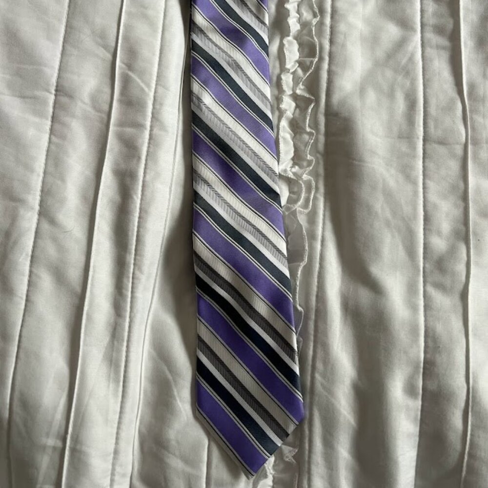 Calvin Klein Purple/White/Gray Striped Silk Tie